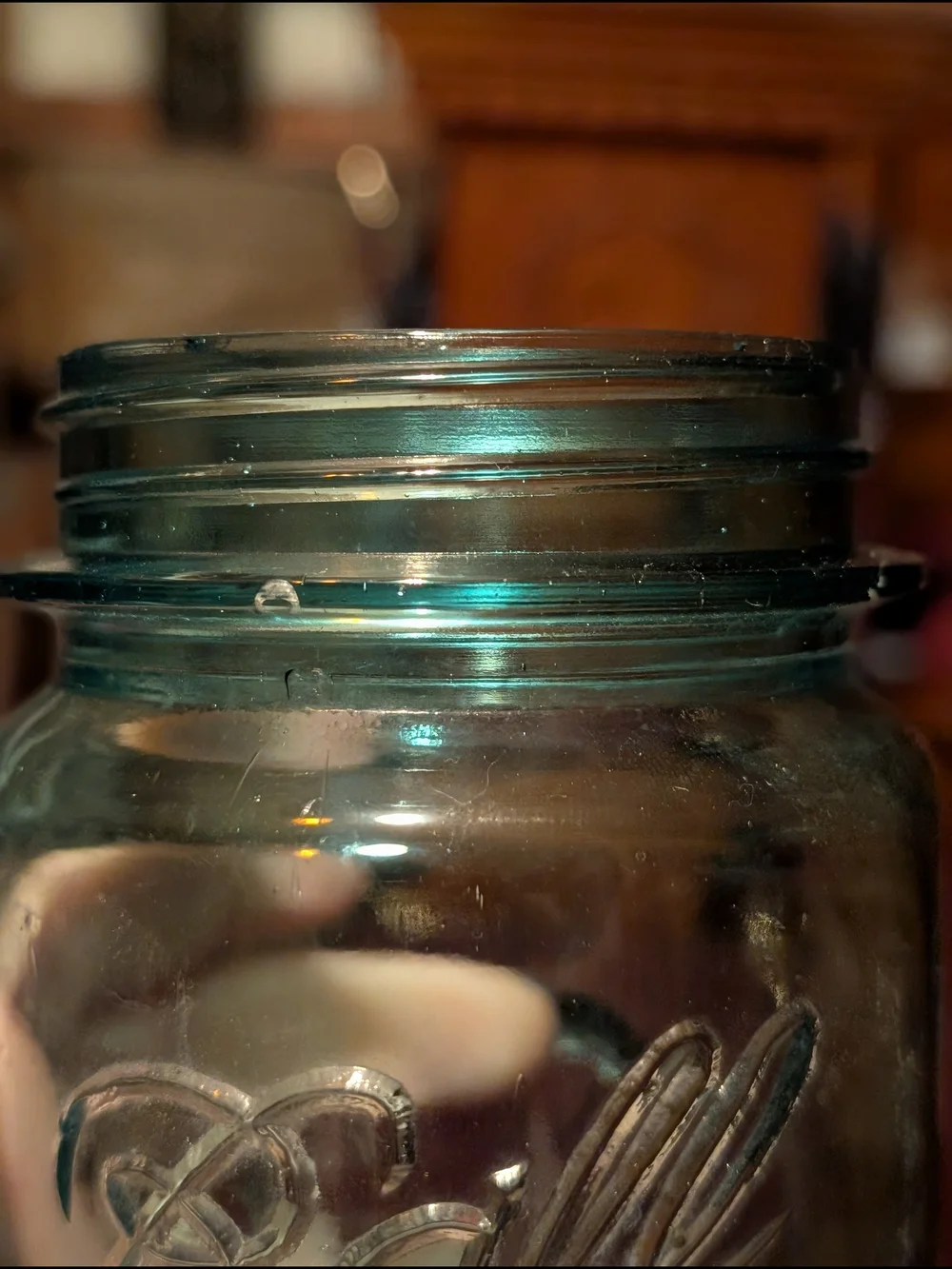 Squat Early Half Pint Mason Jar Ball 1910-1923 Antique Glass Euc